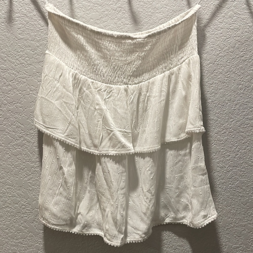 Sim & Sam tiered mini skirt white eyelet small ruffle elastic waist Sz L juniors